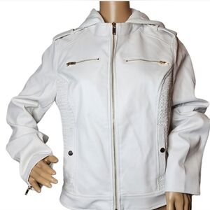 Guess Los Angeles women's jacket white faux leather gold hardware size L